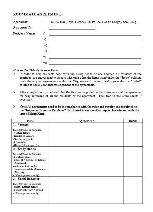 Roommate Agreement Template