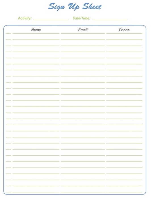 Sign Up Sheet Template PDF