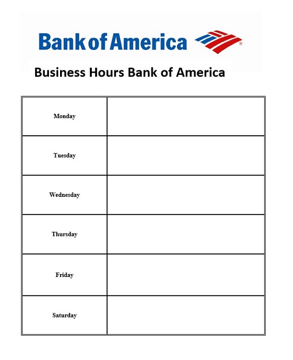 Business Hours Bank of America