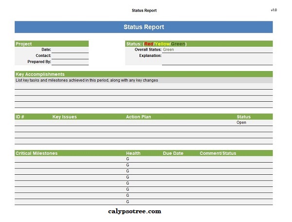Status Report Template Excel