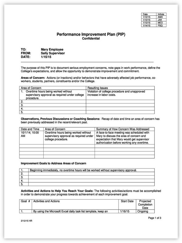 Sample Performance Improvement Plan Template 12