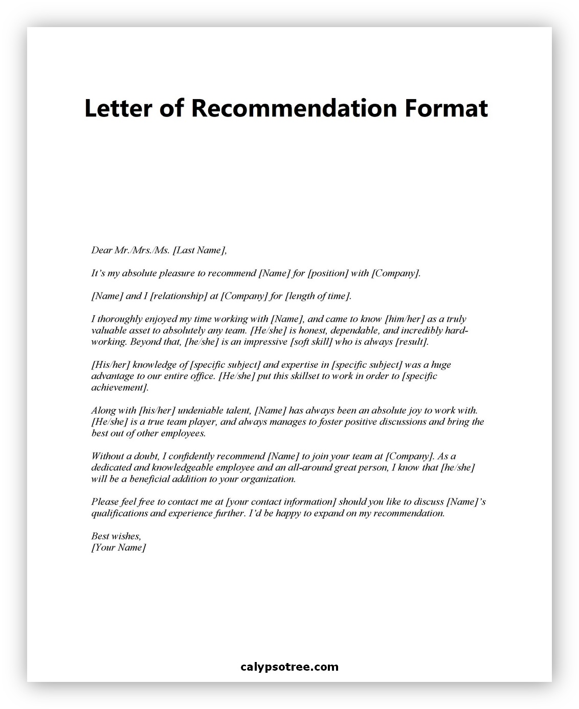 Letter of Recommendation Format 01