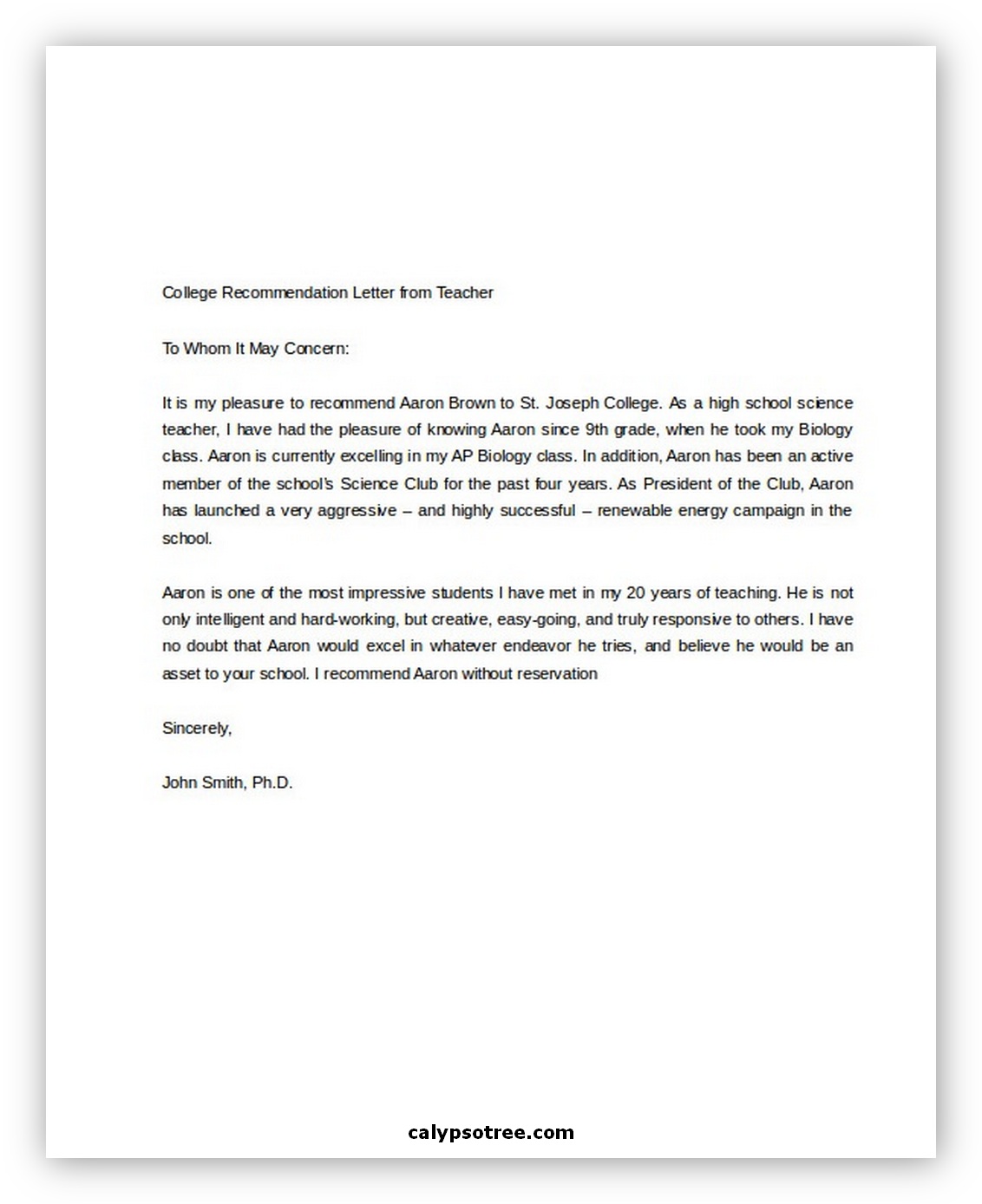 Letter of Recommendation for College 05