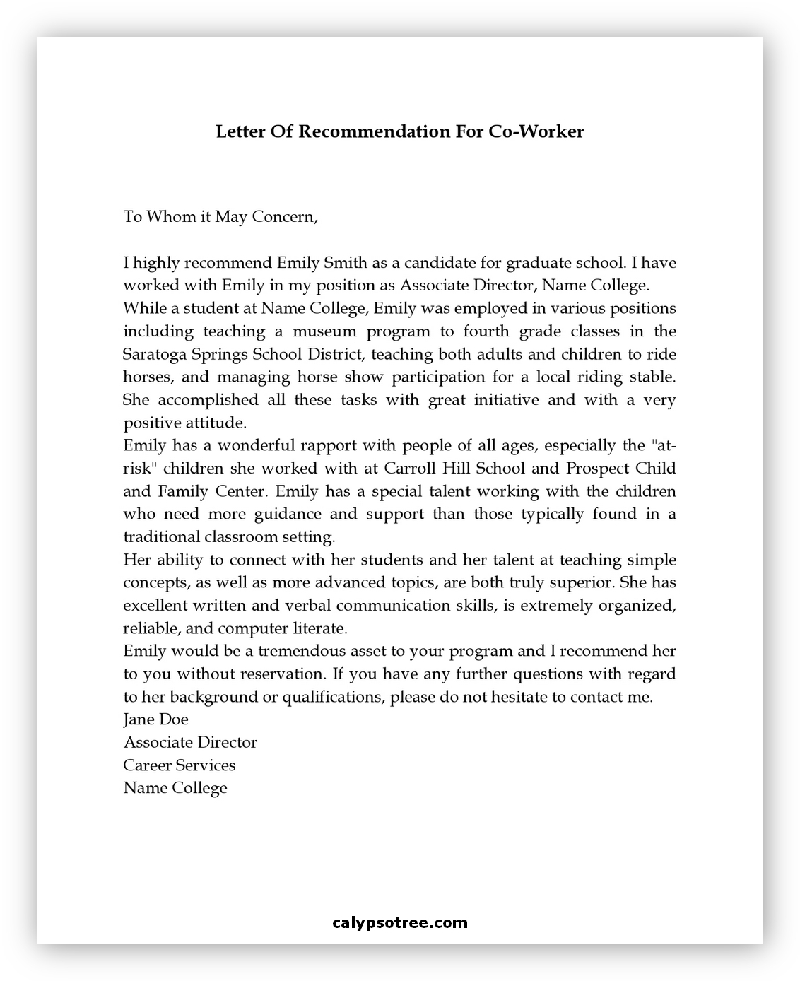 Letter of Recommendation for Coworker 04