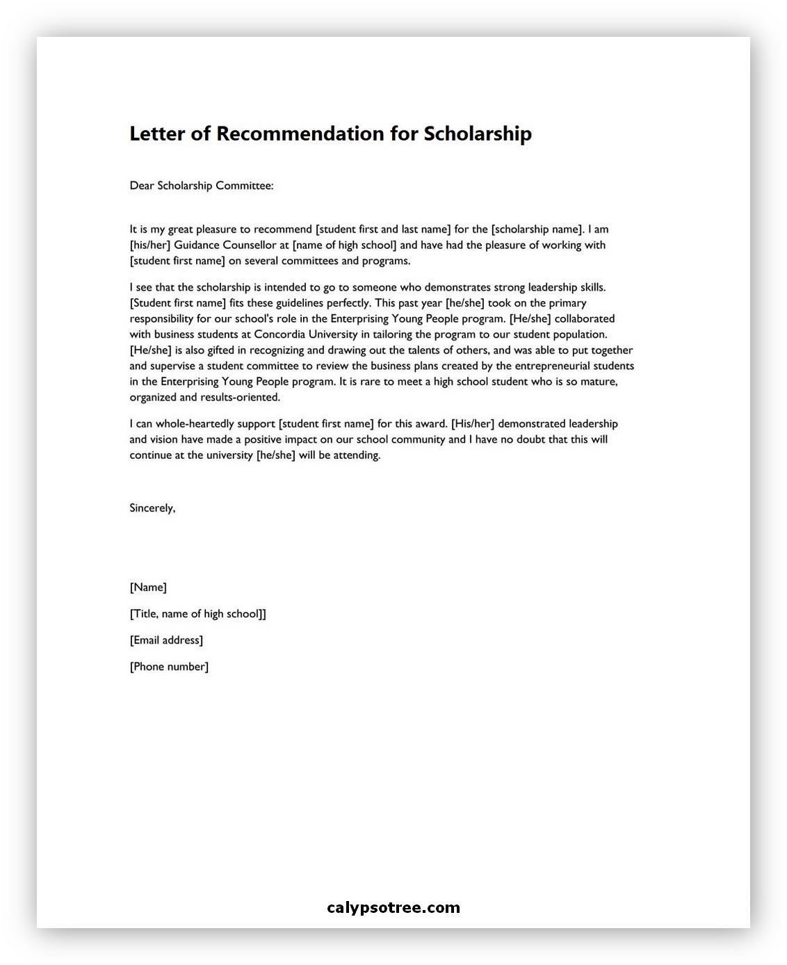Letter of Recommendation for Scholarship 01