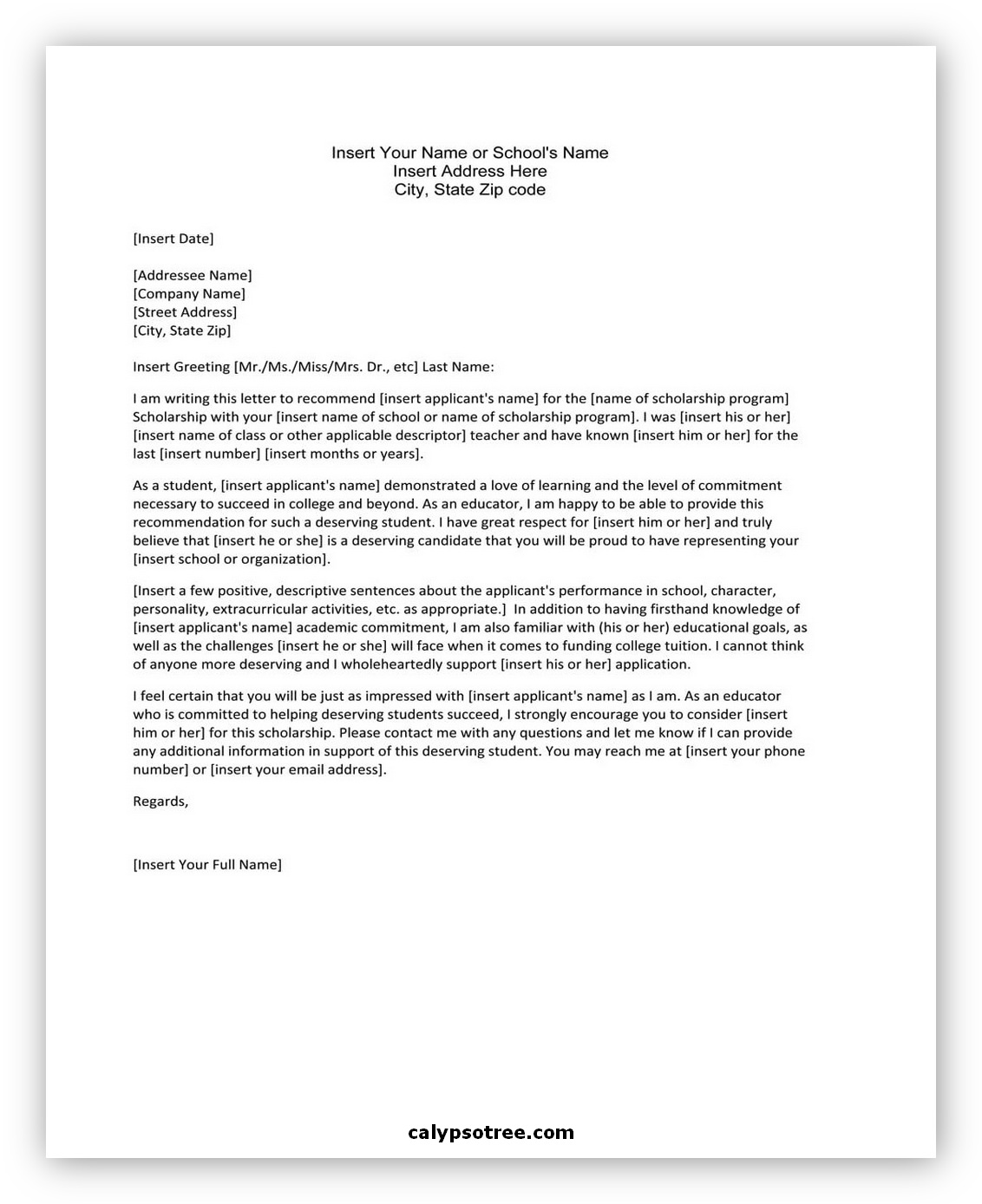 Letter of Recommendation for Scholarship 02