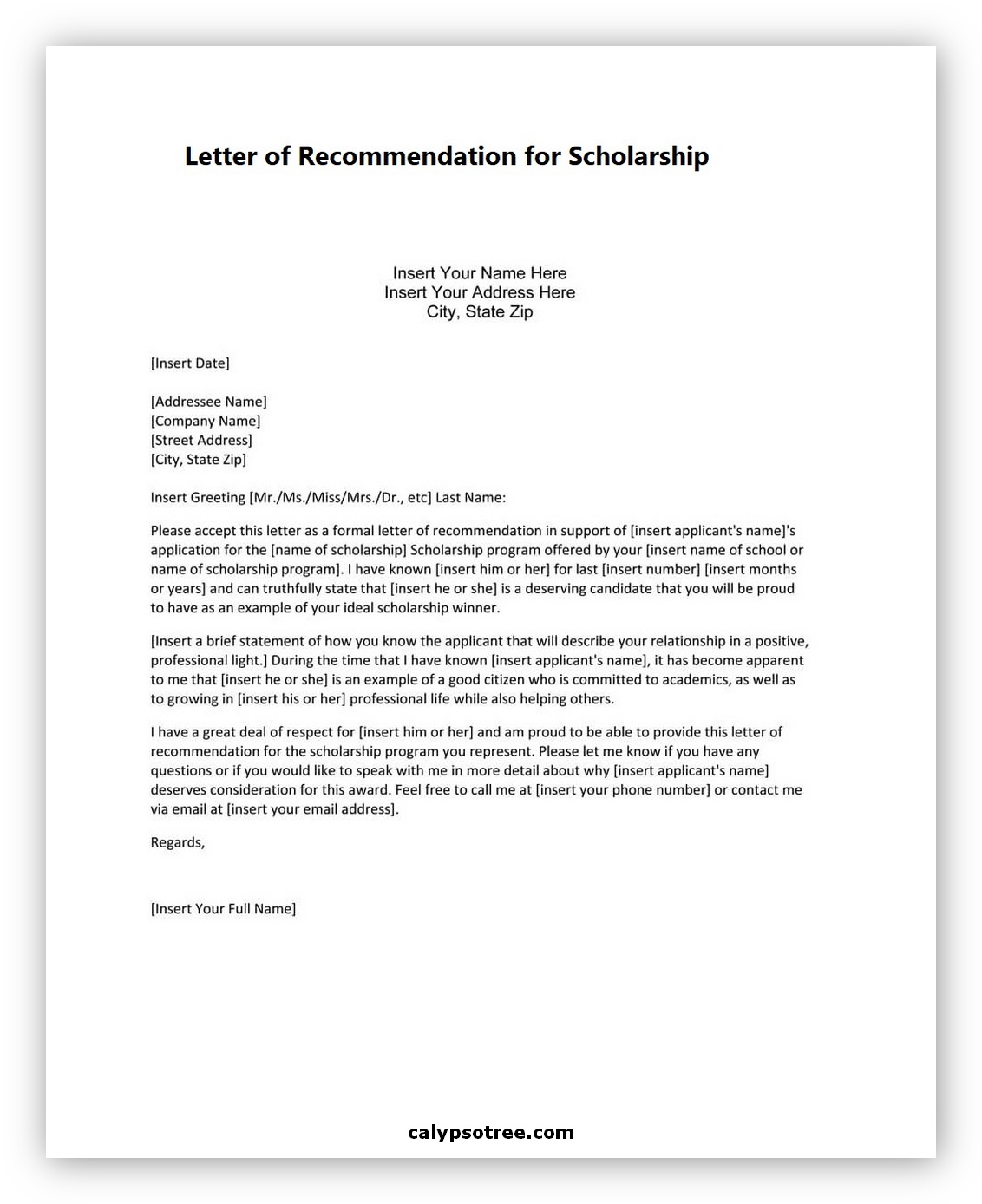 Letter of Recommendation for Scholarship 03