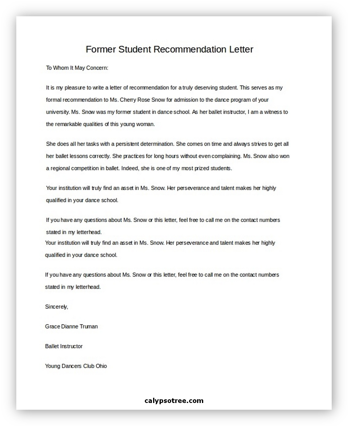 Letter of Recommendation for Student 02