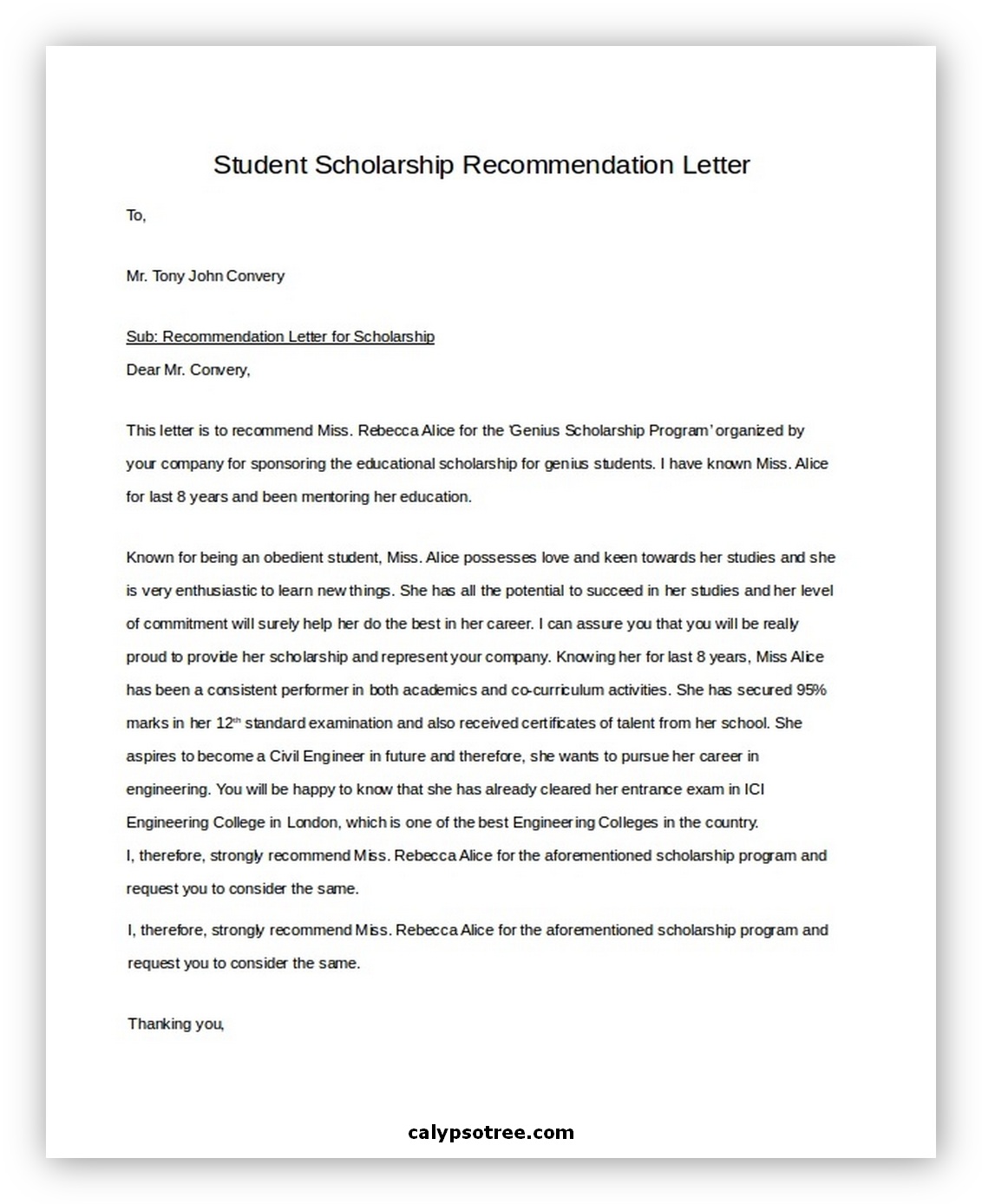 Letter of Recommendation for Student 06