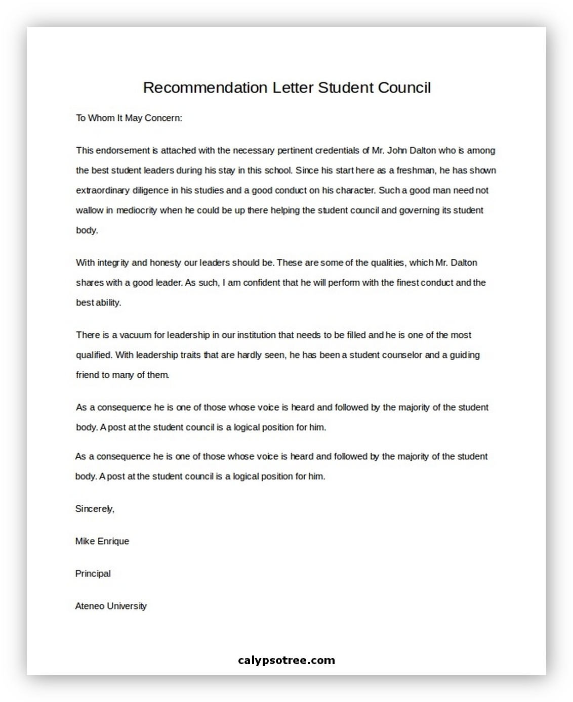 Letter of Recommendation for Student 07