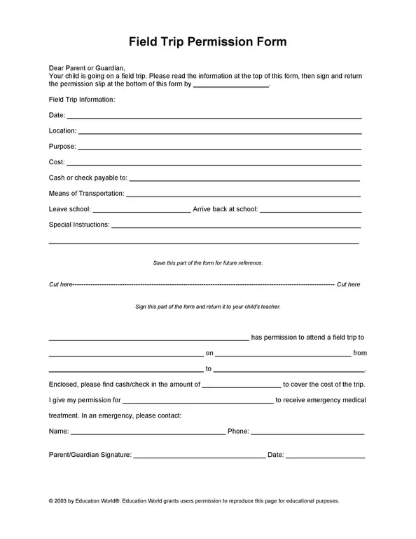 Field Trip Permission Slip Template