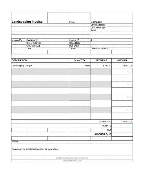 Free Landscaping Invoice Examples 02