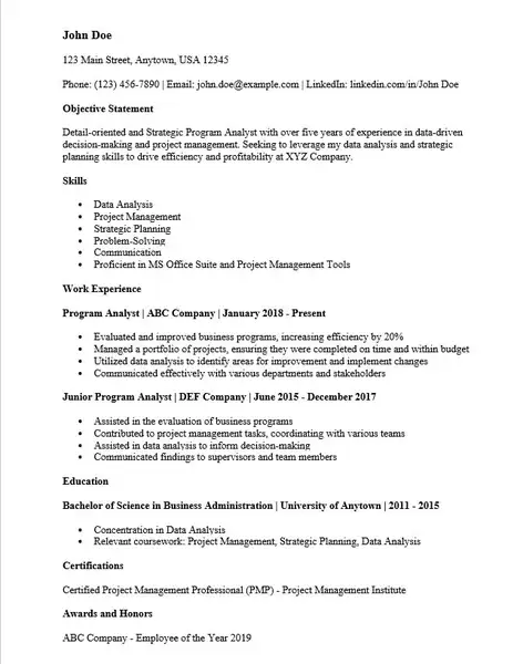 Free Program Analyst Resume Examples