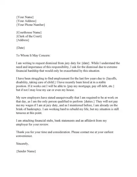 Free Sample Jury Duty Excuse Letter Template 01