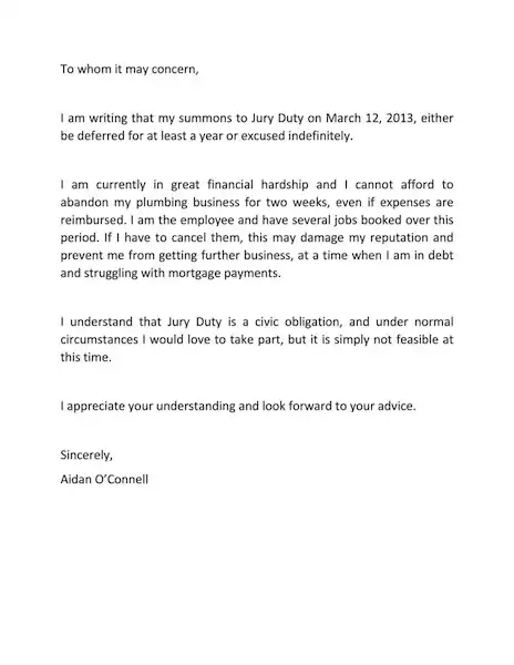 Free Sample Jury Duty Excuse Letter Template 08
