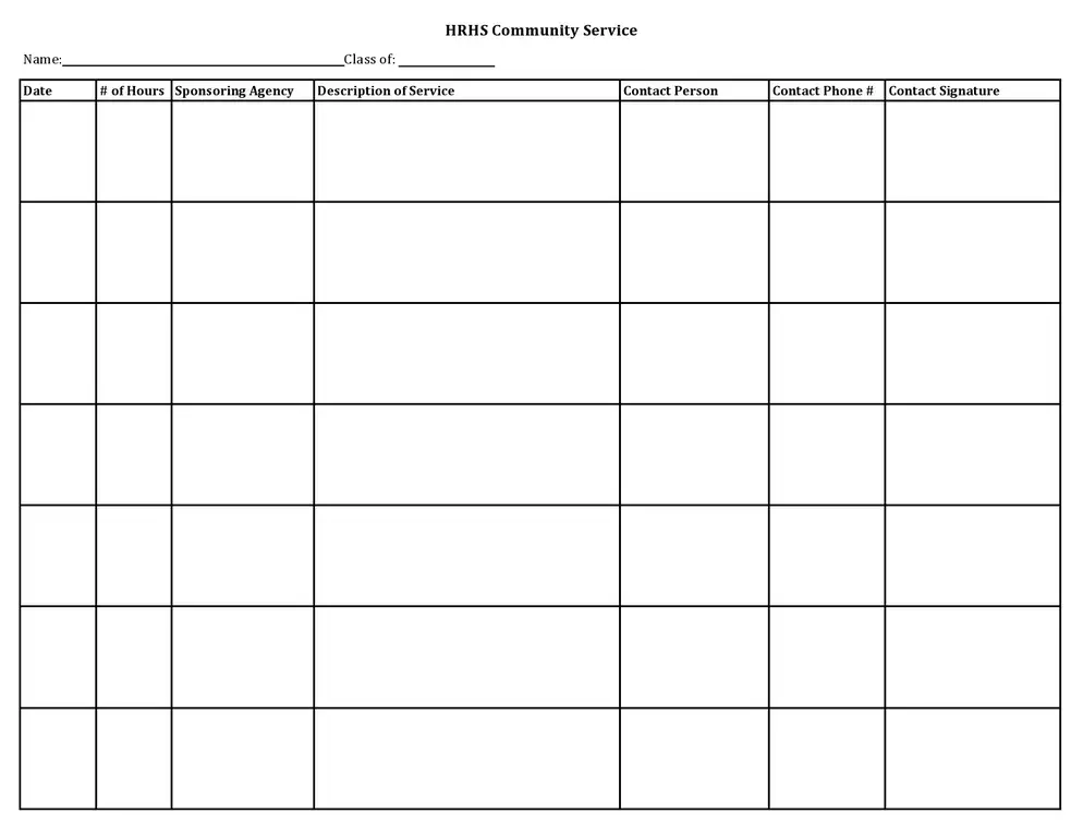 HRHS community service forms templates
