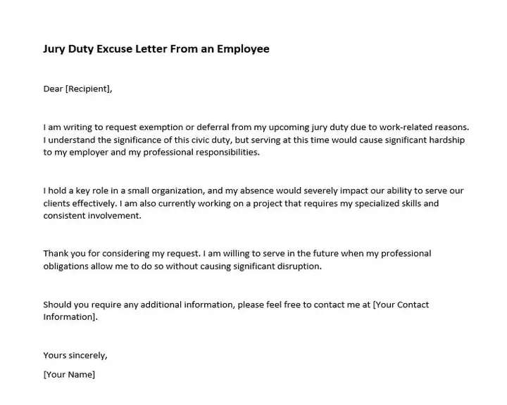 Jury Duty Excuse Letter From an Employee