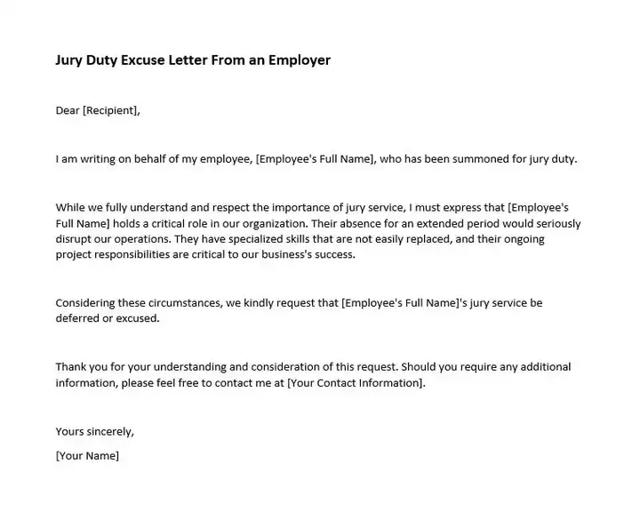 Jury Duty Excuse Letter From an Employer