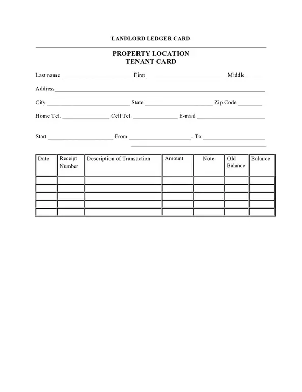 Landlord Ledger Card Property Tenant Card