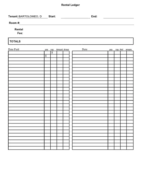 Printable Rental Ledger Template