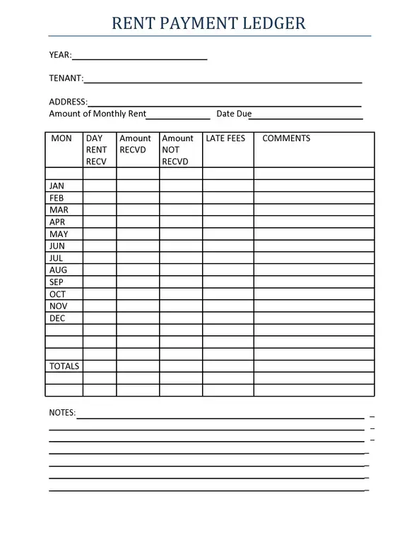 Rent Payment Ledger Template