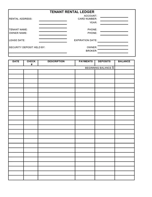 Rental Ledger Template Excel