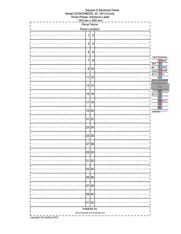 Square D Panel Schedule Template Excel 01