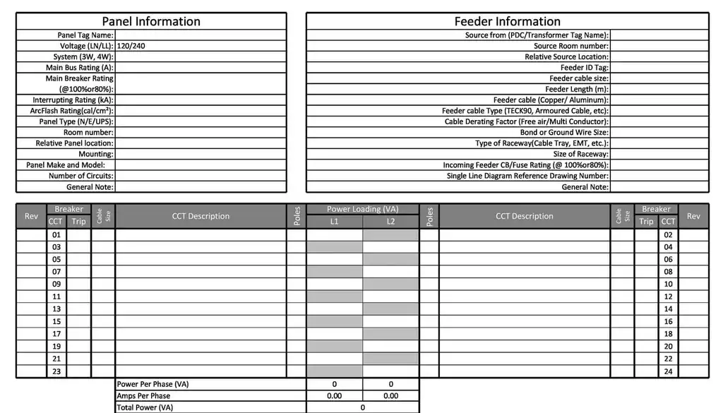 Square D Panel Schedule Template Excel 02