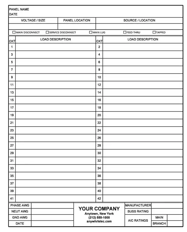 Square D Panel Schedule Template Excel 03