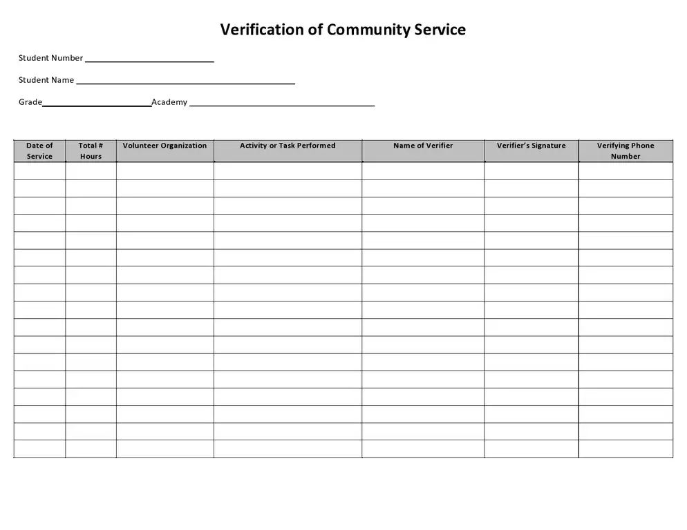 Verification of community service forms templates