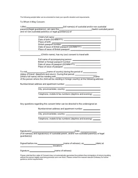 child travel consent form example 15