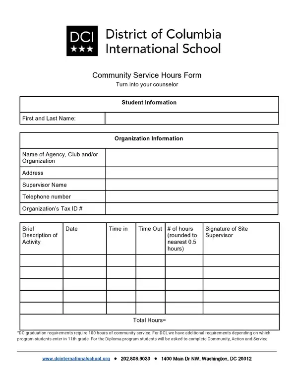 community service Hours forms templates