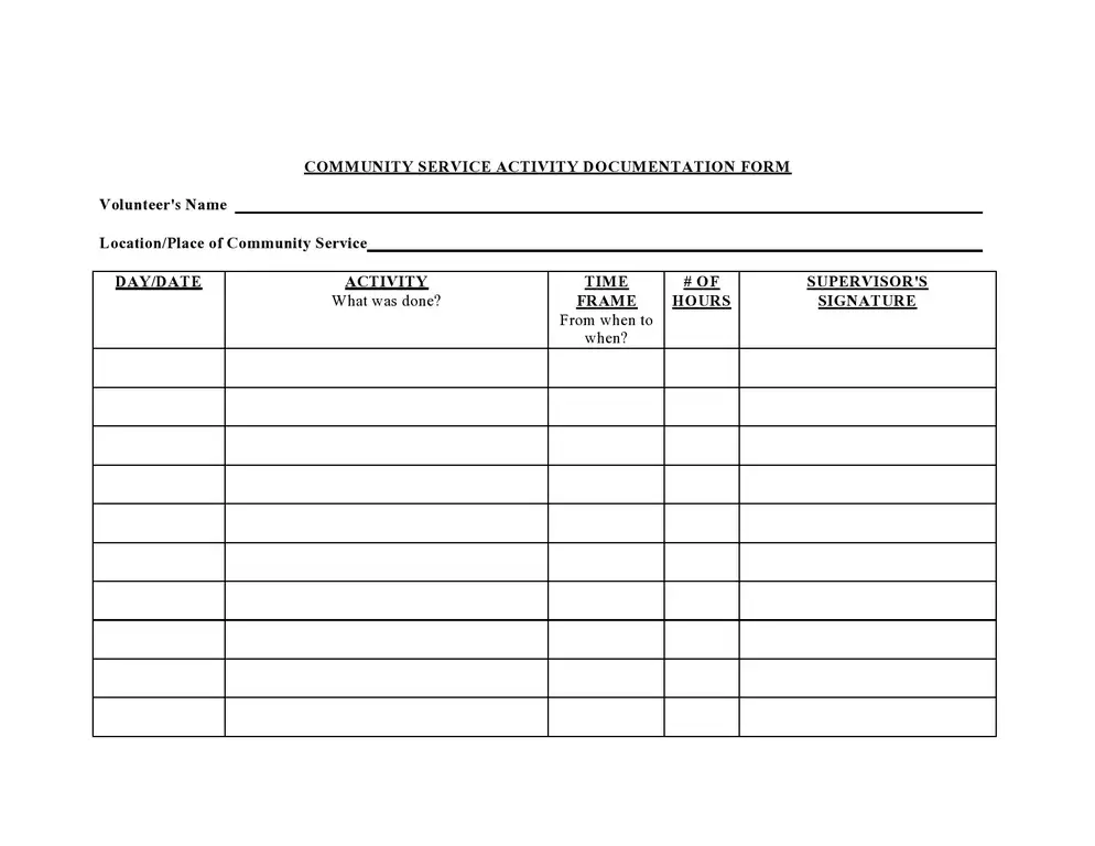 community service activity documentation forms templates