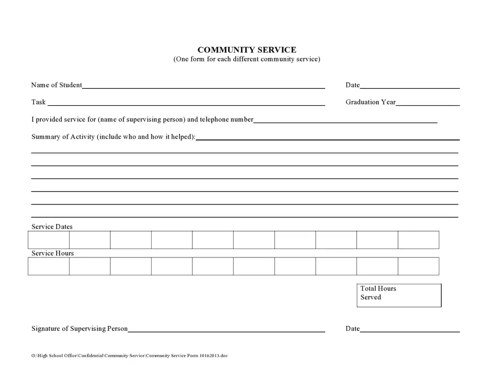 community service forms templates one form each different community service