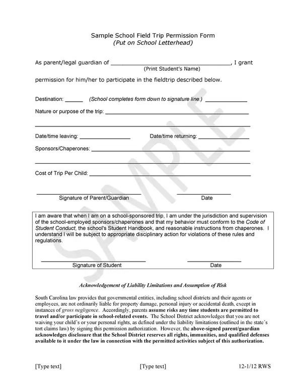 examples of permission slips 01