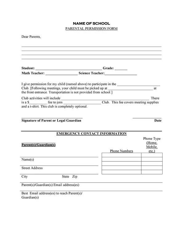 examples of permission slips 11