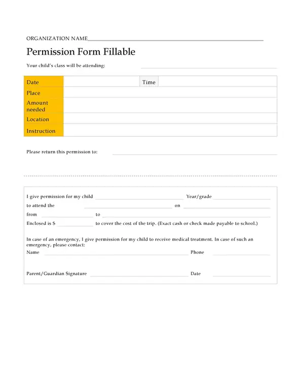 examples of permission slips 20