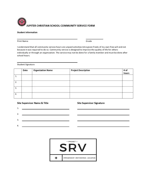 school community service verification forms templates