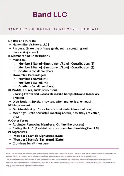Band LLC Operating Agreement Template 01