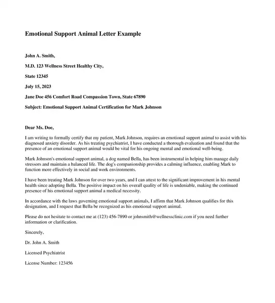 7 Free Emotional Support Animal Letter Example Calypso Tree