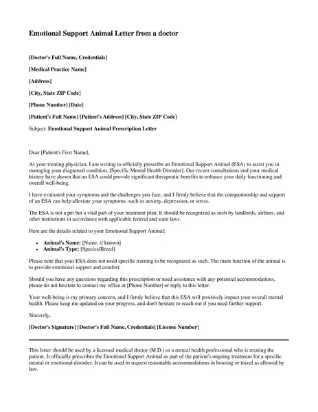 7 Free Emotional Support Animal Letter Example Calypso Tree