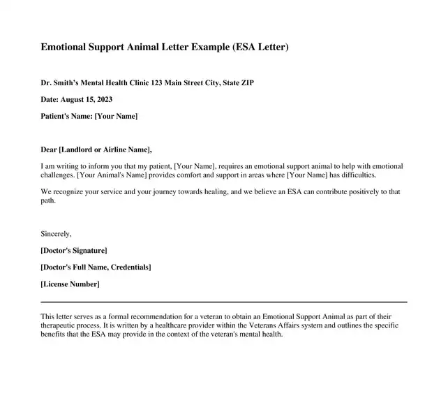 7 Free Emotional Support Animal Letter Example Calypso Tree