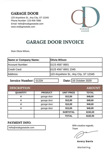 Garage Door Invoice Template 02