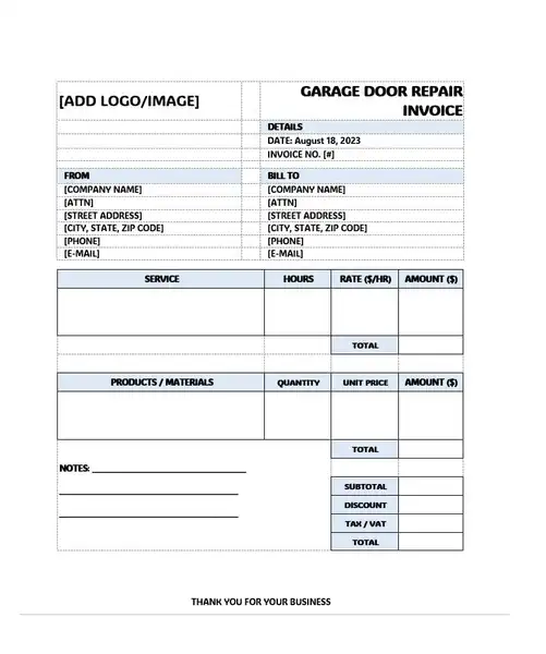 Garage Door Invoice Template 06