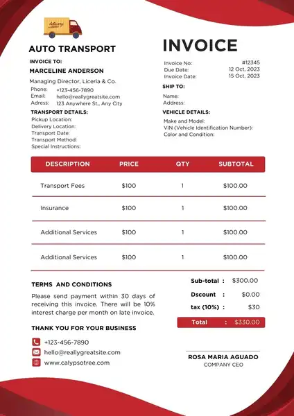 auto transport invoice template 01