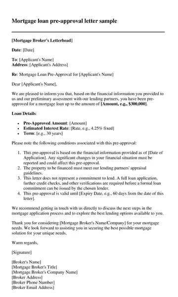 Mortgage Pre Approval Letter Example 01