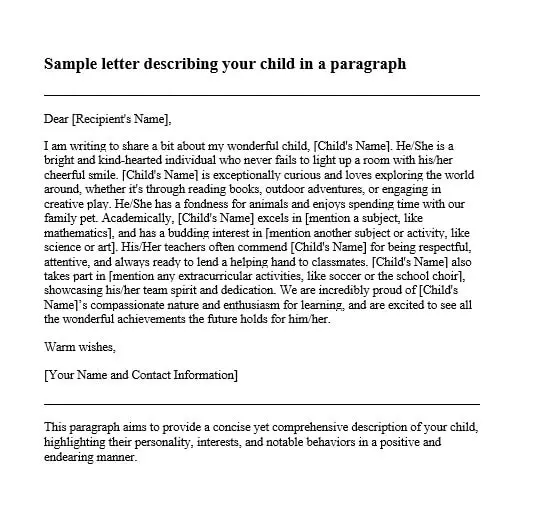 Sample Letter Describing Your Child In A Paragraph
