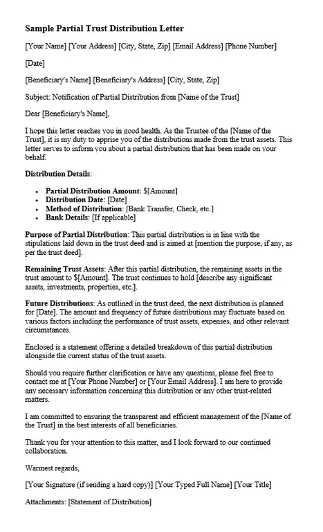 trust distribution letter sample partial trust distribution letter