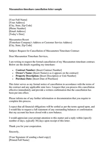 Timeshare Cancellation Letter Example 04