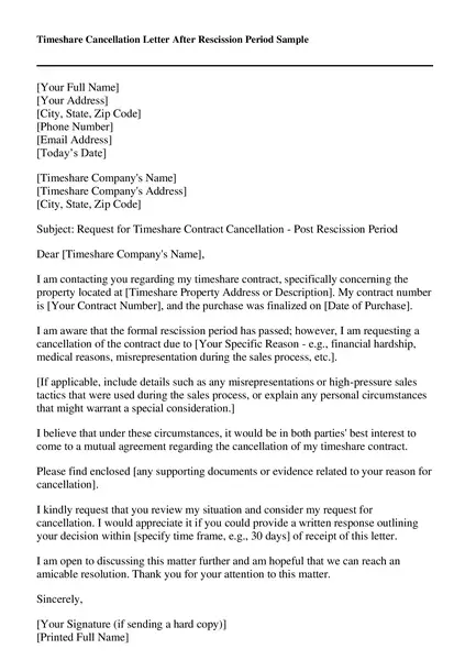 Timeshare Cancellation Letter Example 06